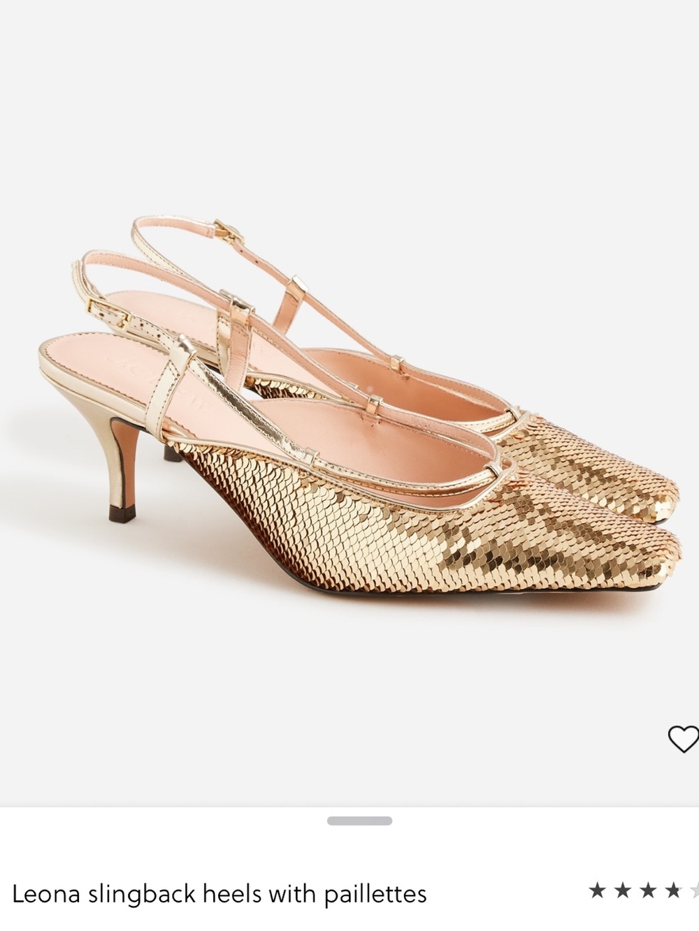 Jcrew Gold Sequin Pointed Slingback Heels- 7
